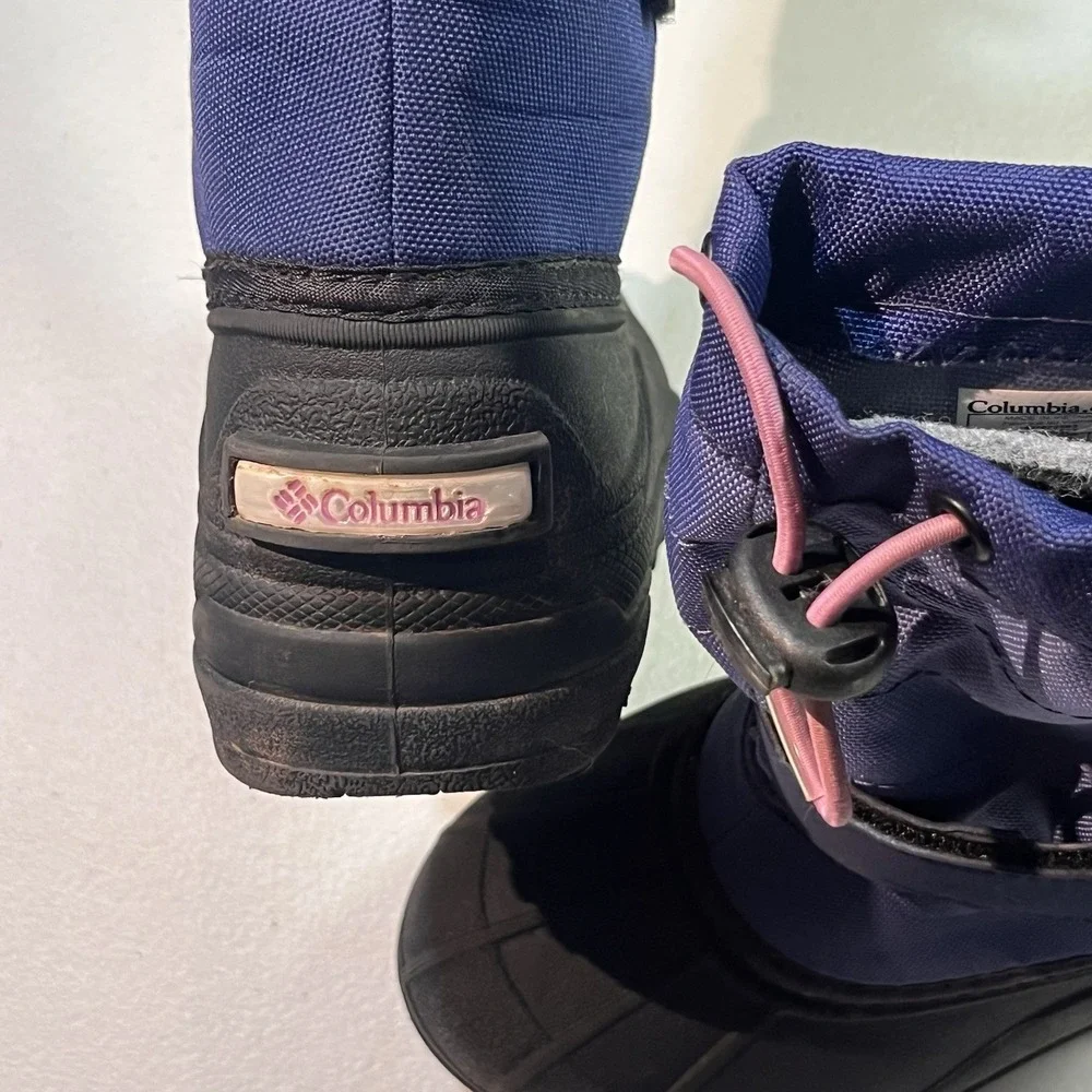 Columbia Powderbug Blue Purple Girls Sz 12 Insulated Waterproof Winter Boots EUC